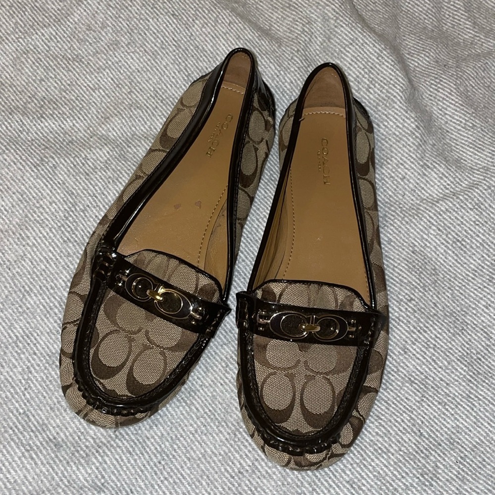 Coach Fortunata Signature Tan Brown Canvas Flats Loafers size 10B
